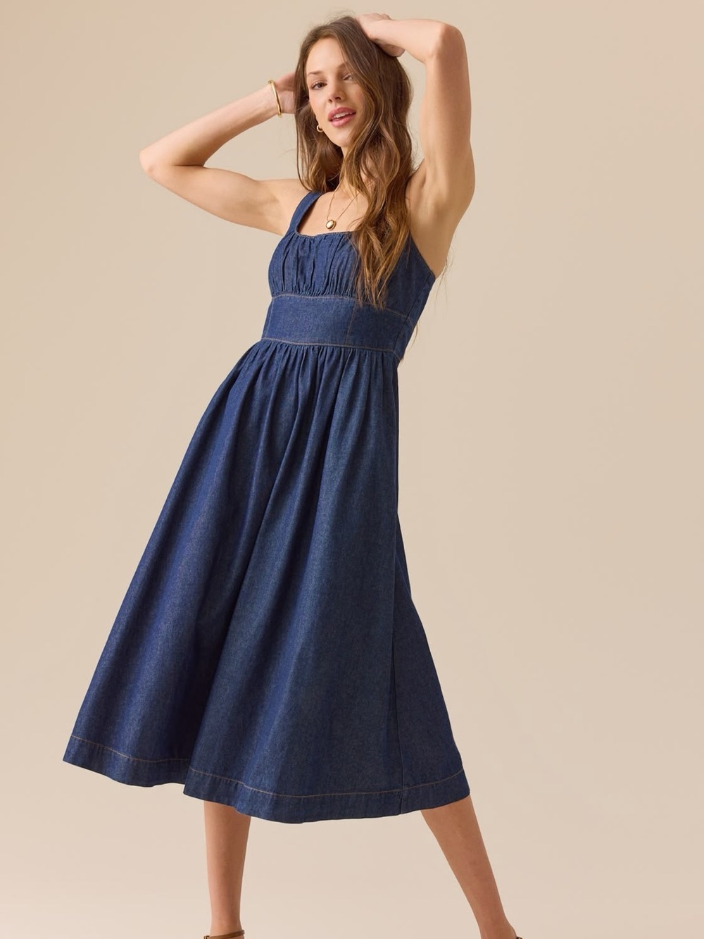 Altar’d State Janice Denim Midi Dress Dark Wash Size Small